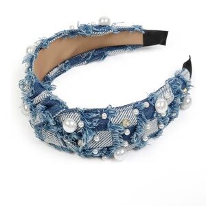Light Denim Pearl Embellished Headband